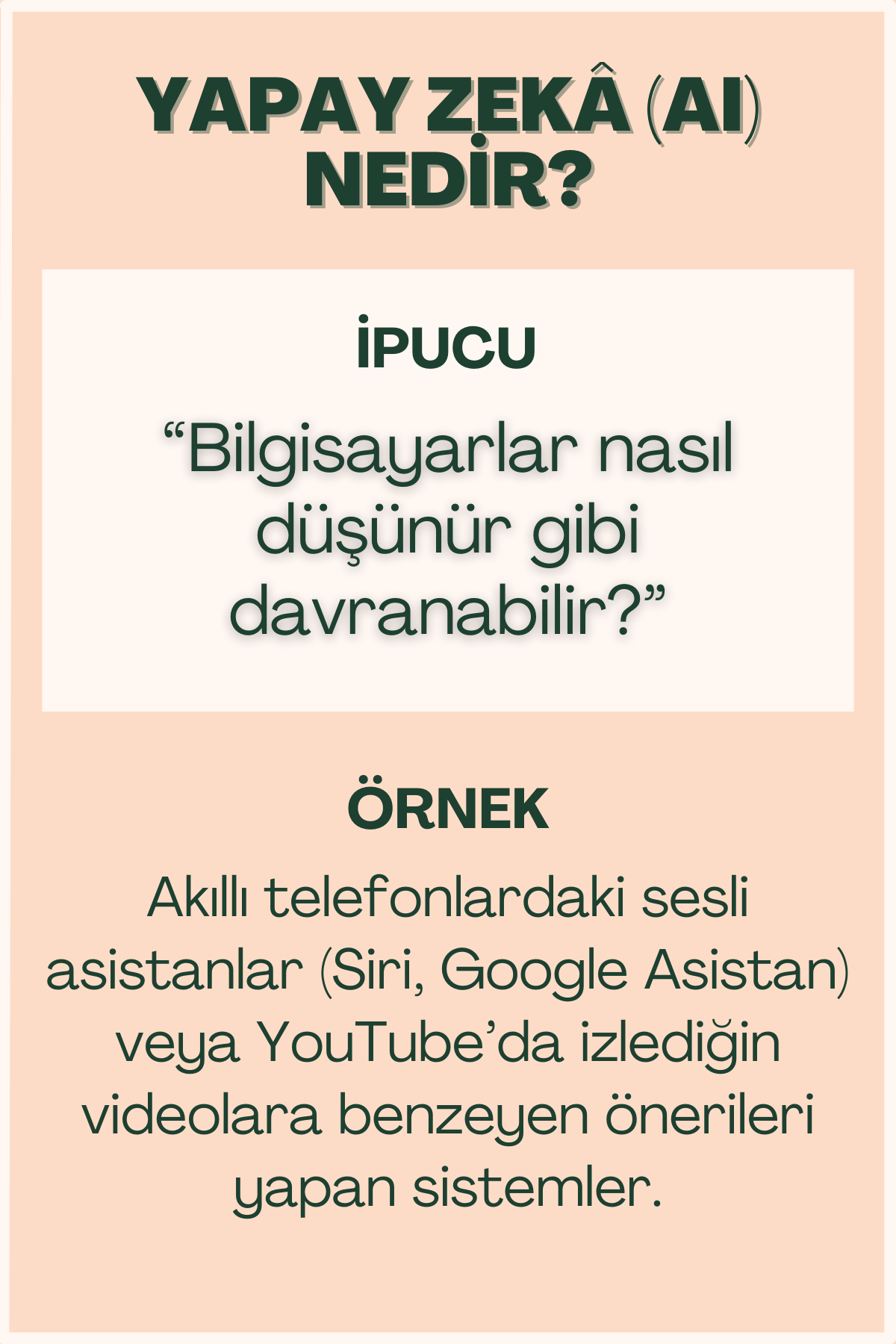 Yapay Zeka nedir başlıklı flash kart ön yüzü