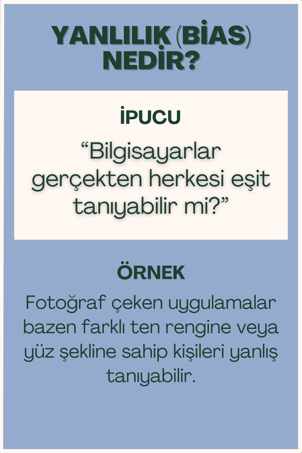 Yapay zekada yanlılık konulu flash kart ön yüzü