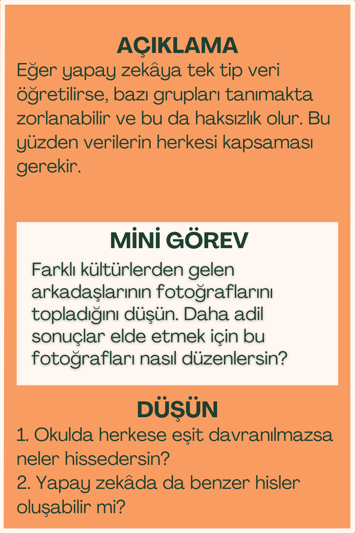 Adil kullanım açıklaması ve mini görev içeren flash kart arka yüzü