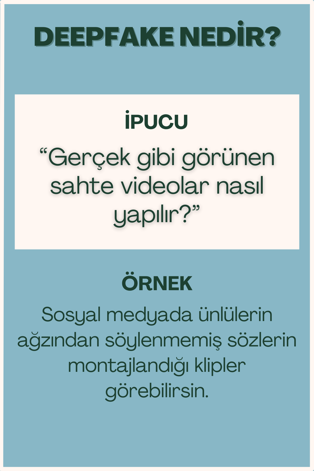 Deepfake nedir konulu flash kart ön yüzü