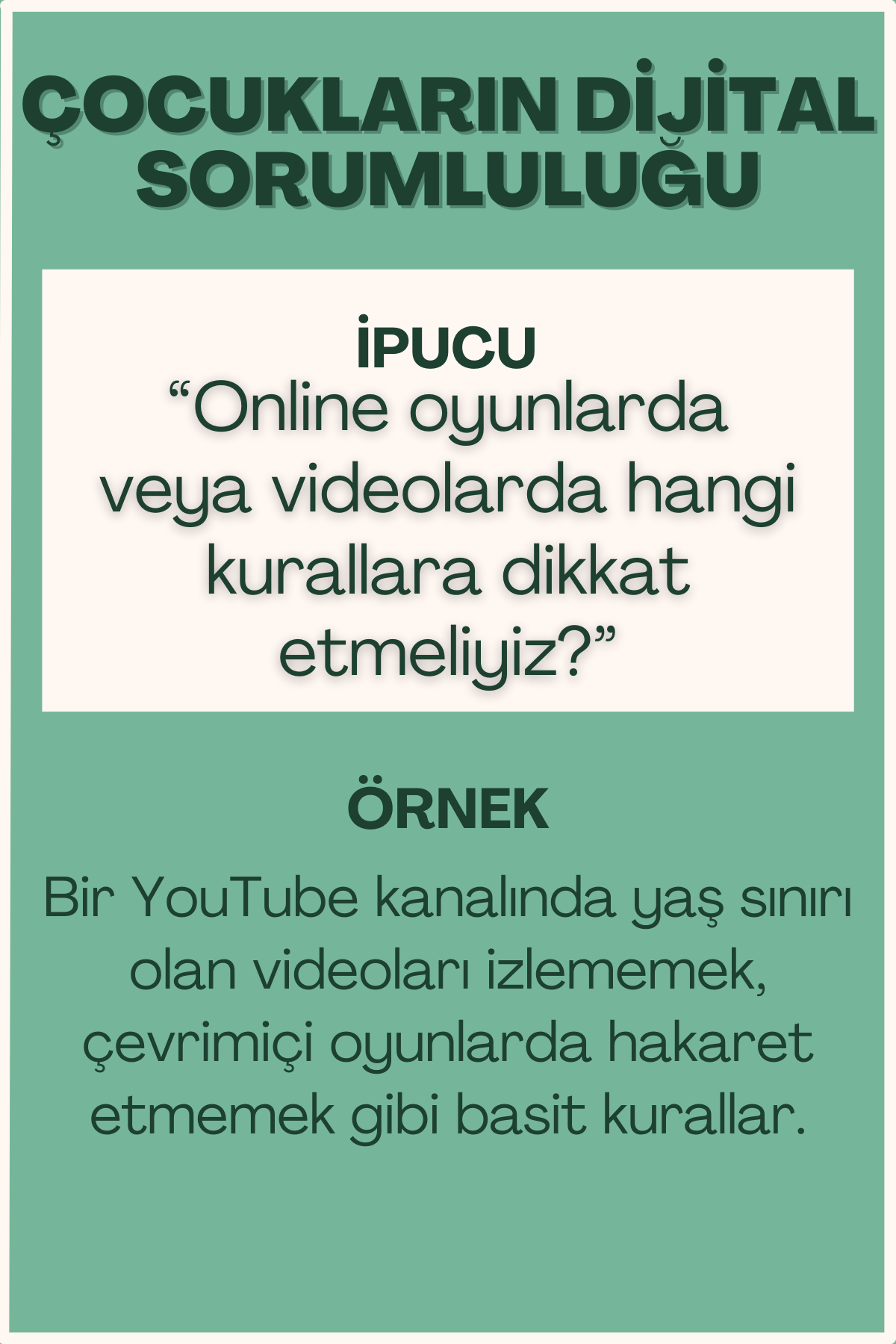 Çocukların dijital sorumluluğu konulu flash kart ön yüzü