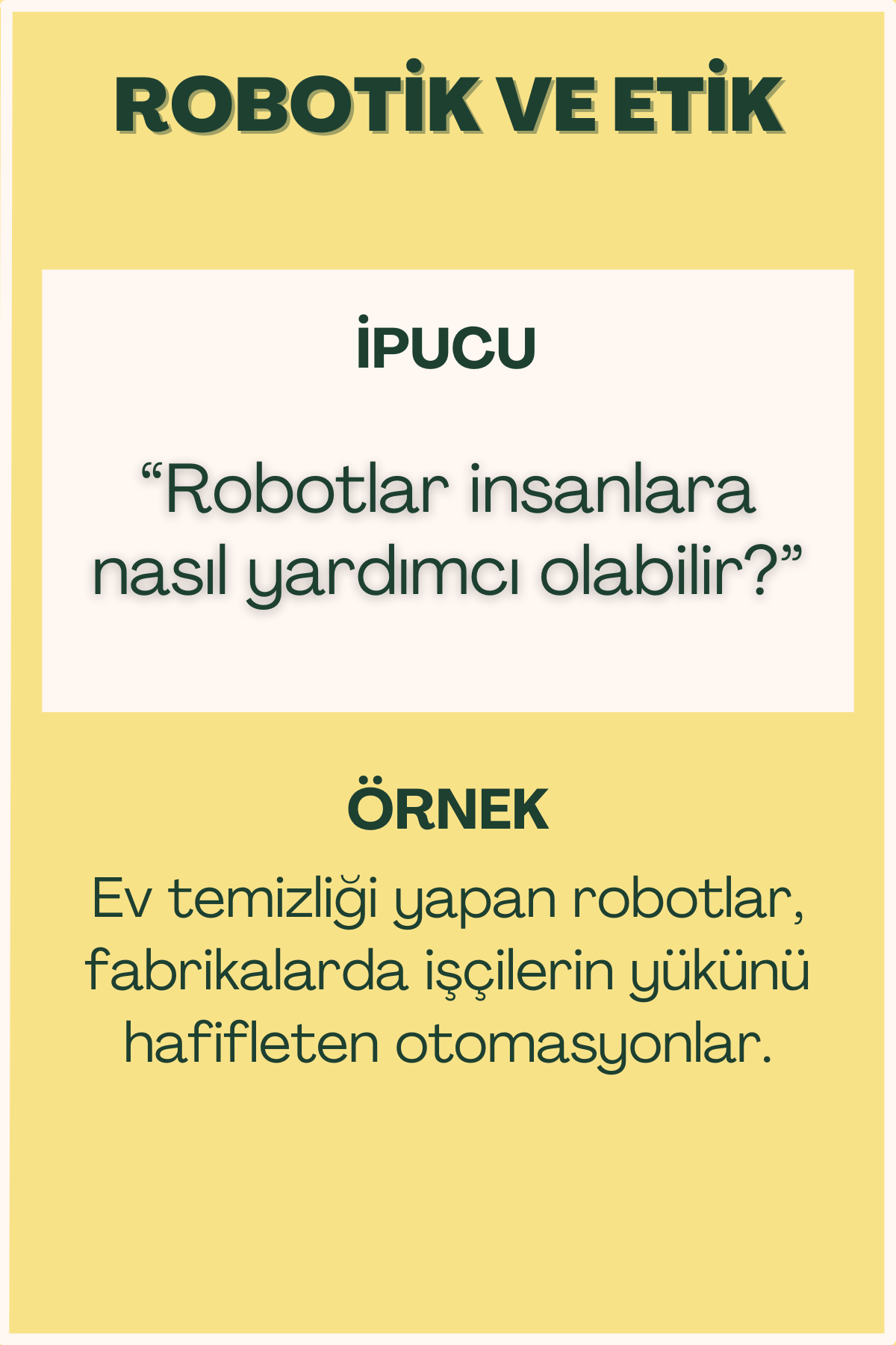 Robotik ve etik konulu flash kart ön yüzü