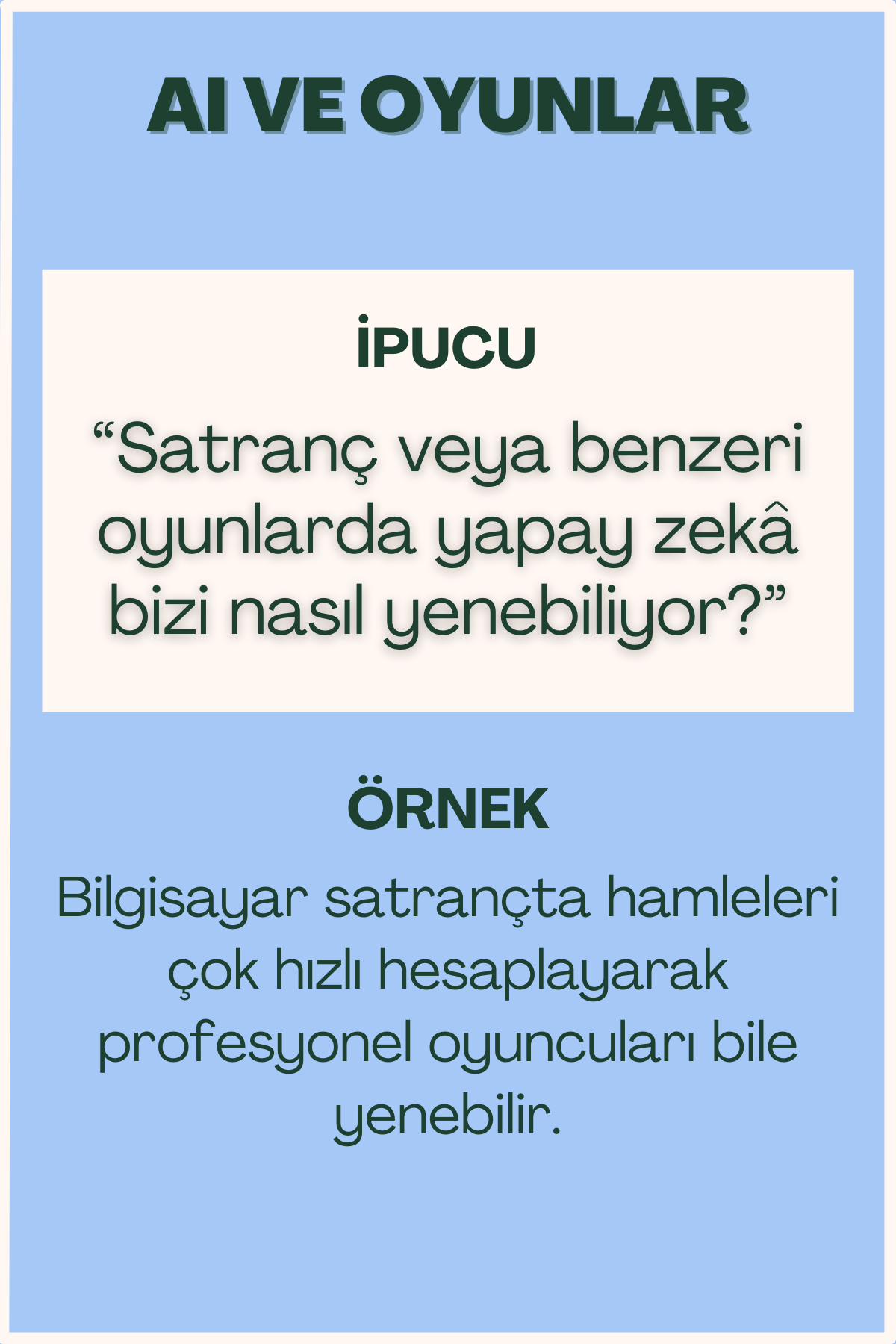 AI ve oyunlar konulu flash kart ön yüzü
