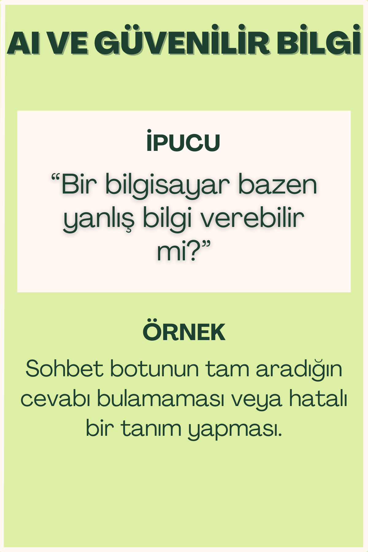 AI ve güvenilir bilgi konulu flash kart ön yüzü