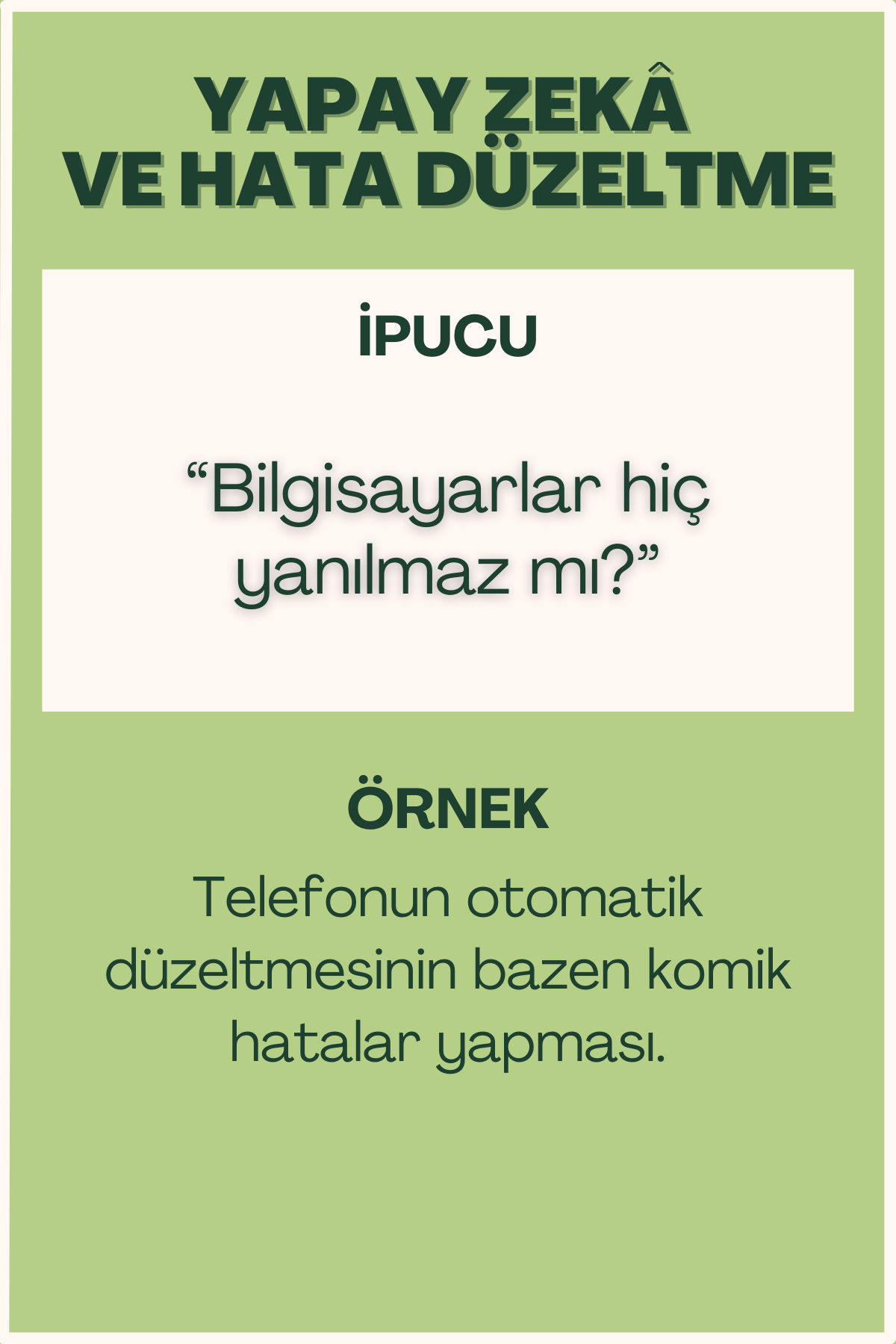 Yapay zekâ ve hata düzeltme konulu flash kart ön yüzü