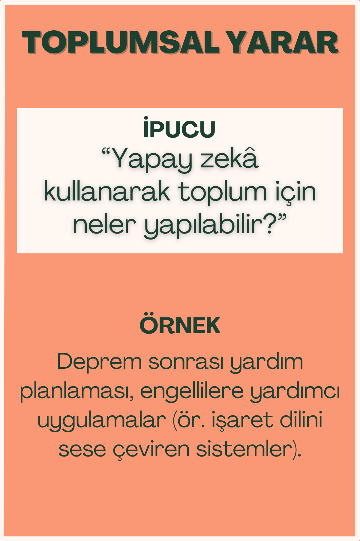 Toplumsal yarar konulu flash kart ön yüzü