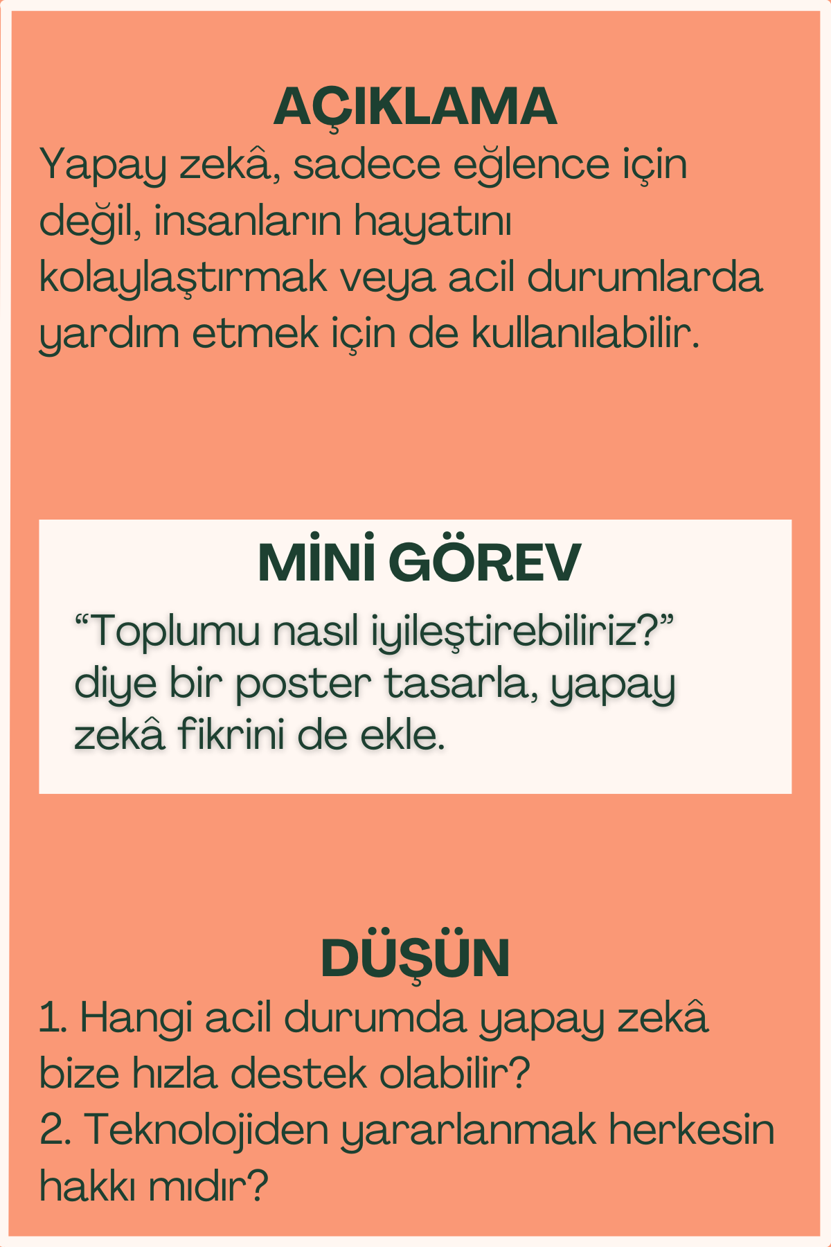 Toplumsal yarar açıklaması ve mini görev içeren flash kart arka yüzü