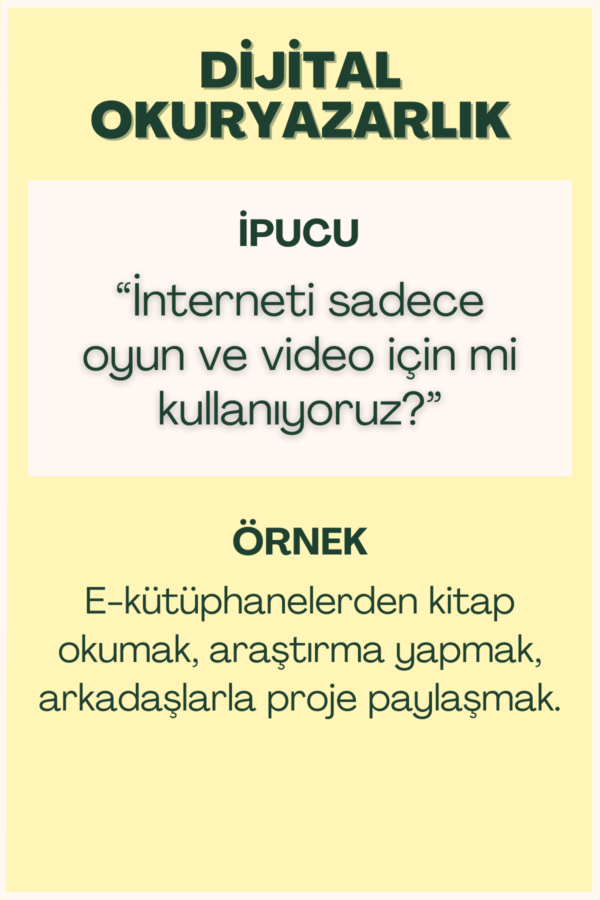 Dijital okuryazarlık konulu flash kart ön yüzü