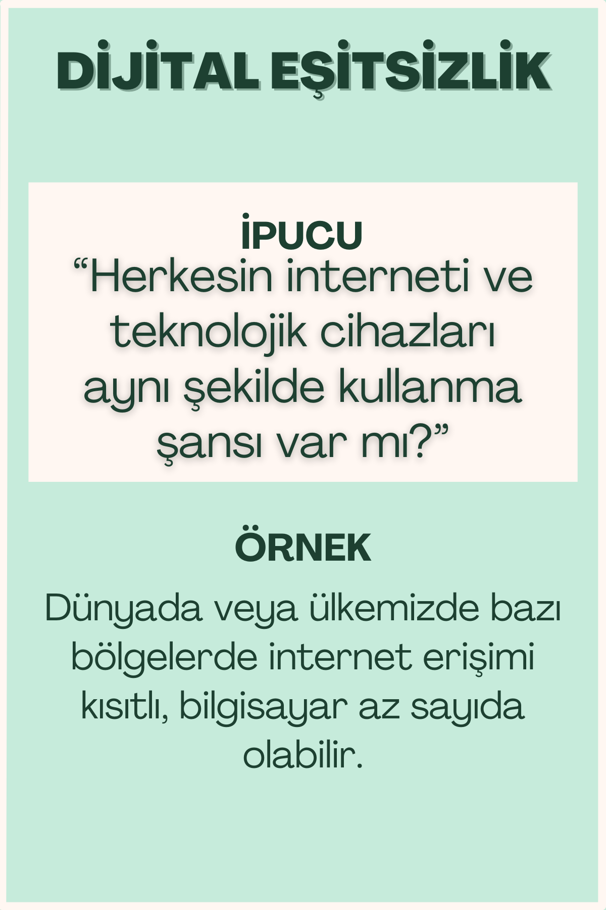 Dijital eşitsizlik konulu flash kart ön yüzü