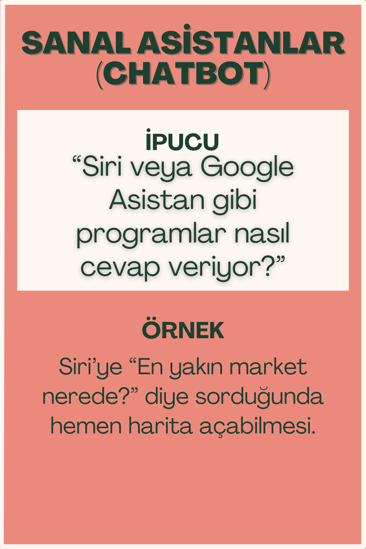 Sanal asistanlar chatbot konulu flash kart ön yüzü