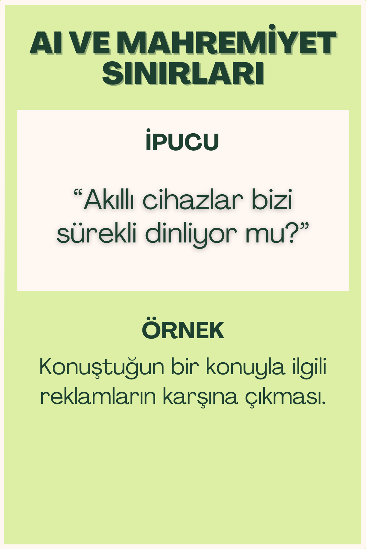 AI ve mahremiyet sınırları konulu flash kart ön yüzü