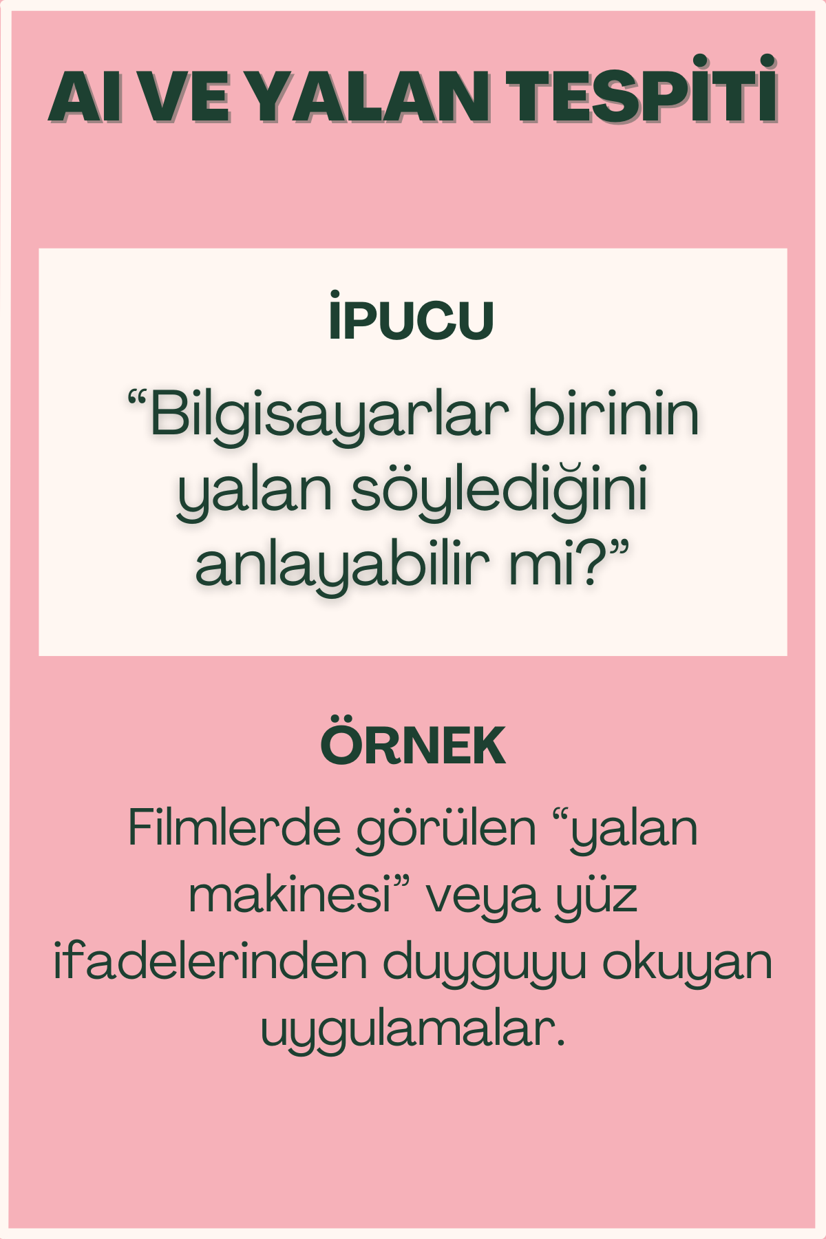 AI ve yalan tespiti konulu flash kart ön yüzü