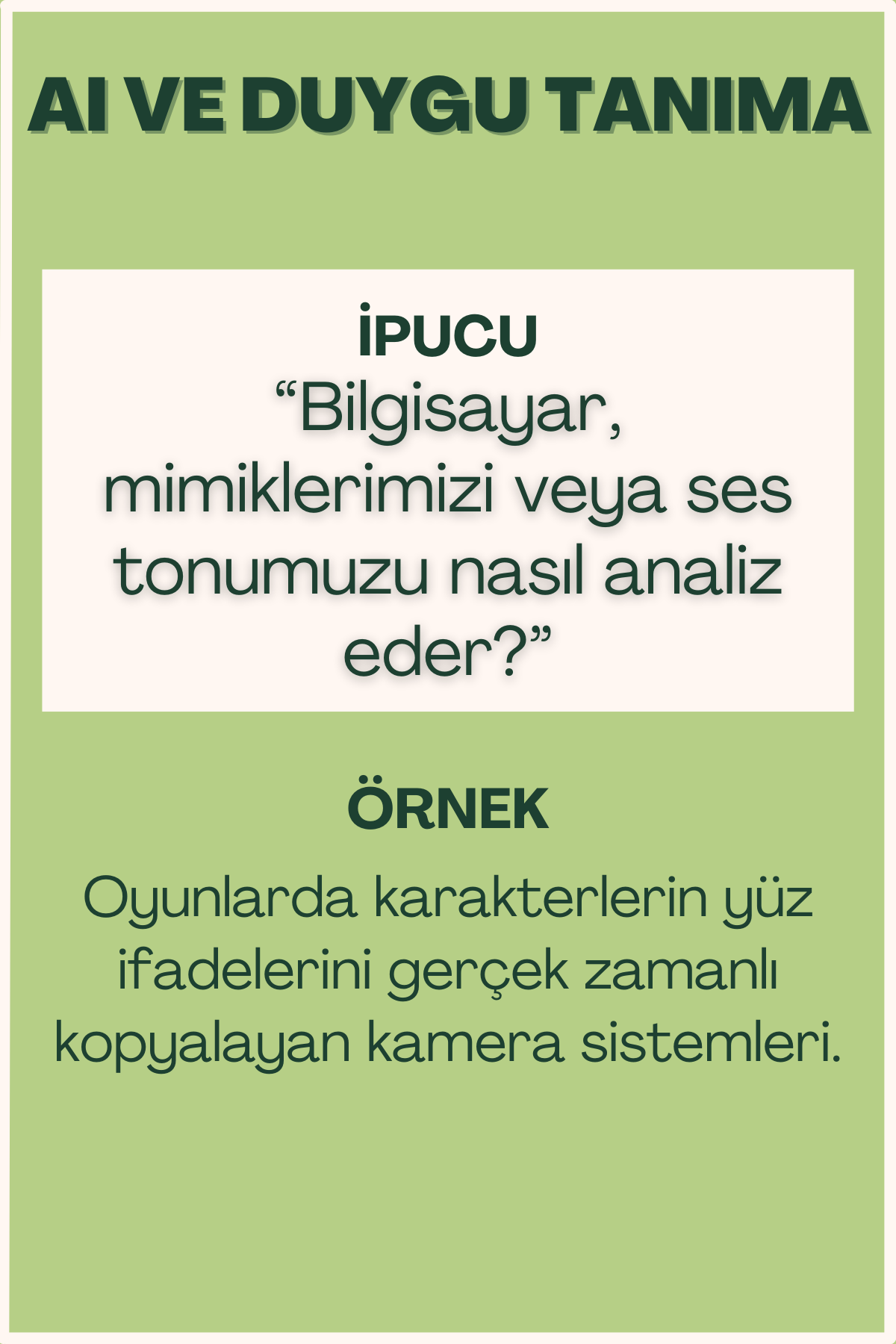 AI ve duygu tanıma konulu flash kart ön yüzü
