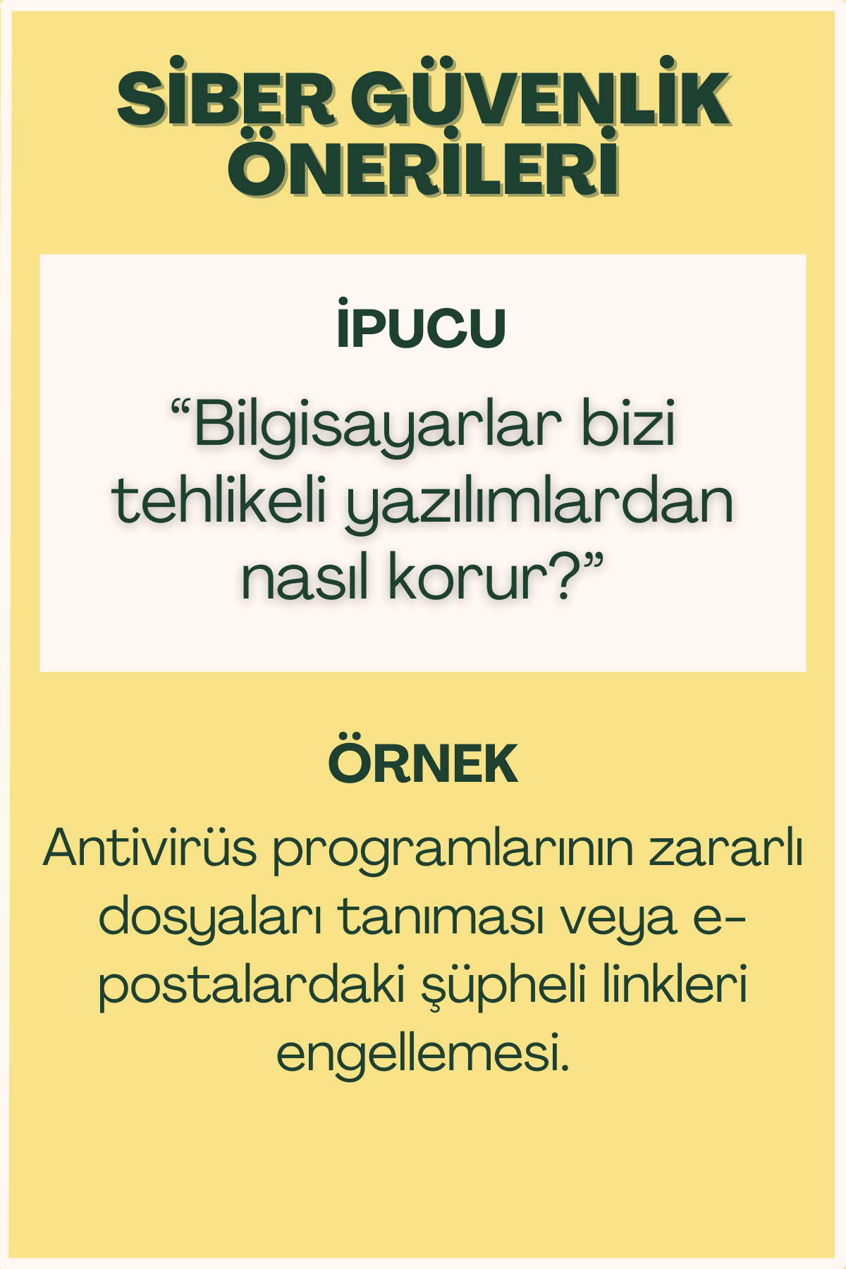 Siber güvenlik önerileri konulu flash kart ön yüzü