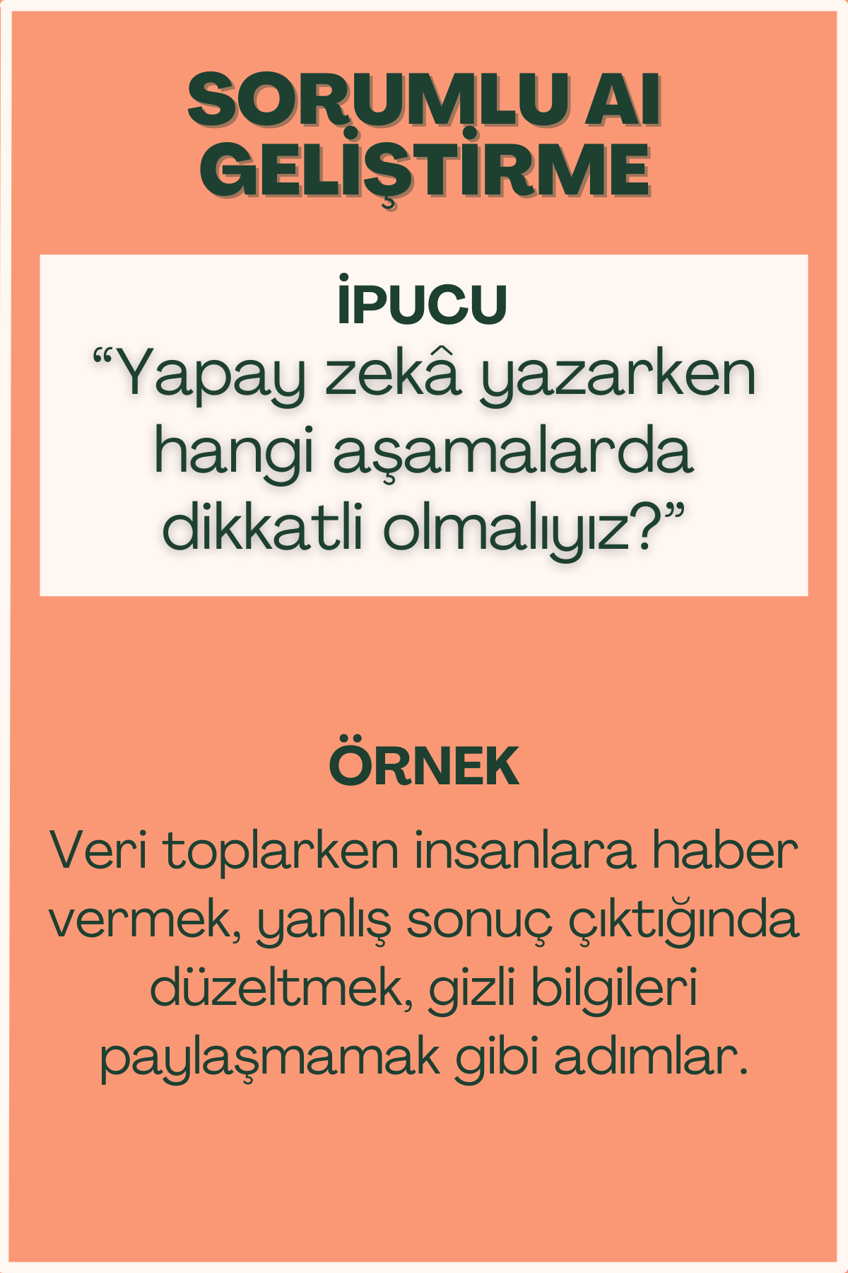 Sorumlu AI geliştirme konulu flash kart ön yüzü